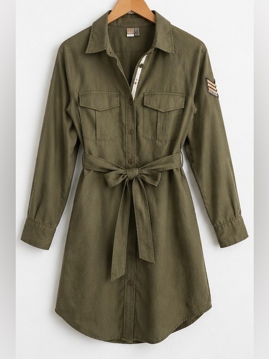 Dresses & Skirts - Roxy Making Waves Olive Green Utility Shirt Dress Belted Size 8